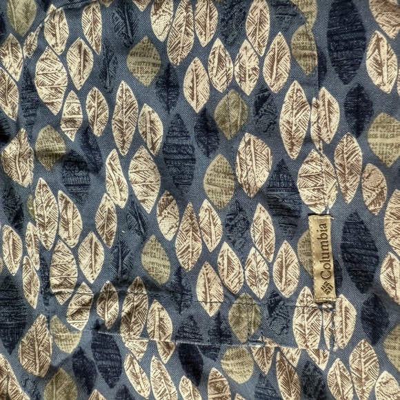 Columbia Vintage Leaf Print Button Up Short Sleeve Shirt Linen Rayon Blend XL - Picture 5 of 6